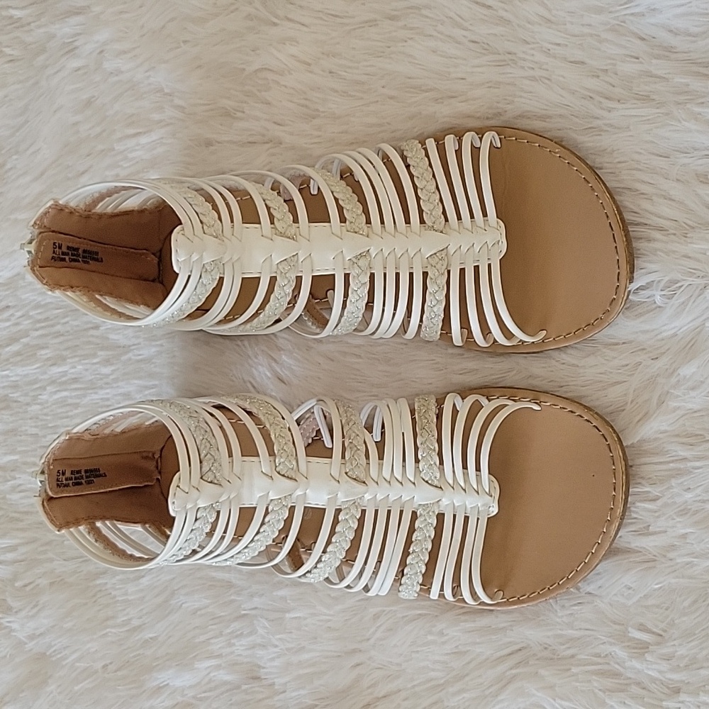 Olive & Edie White Sparkle Gladiator Sandals Girls Size 5 Youth